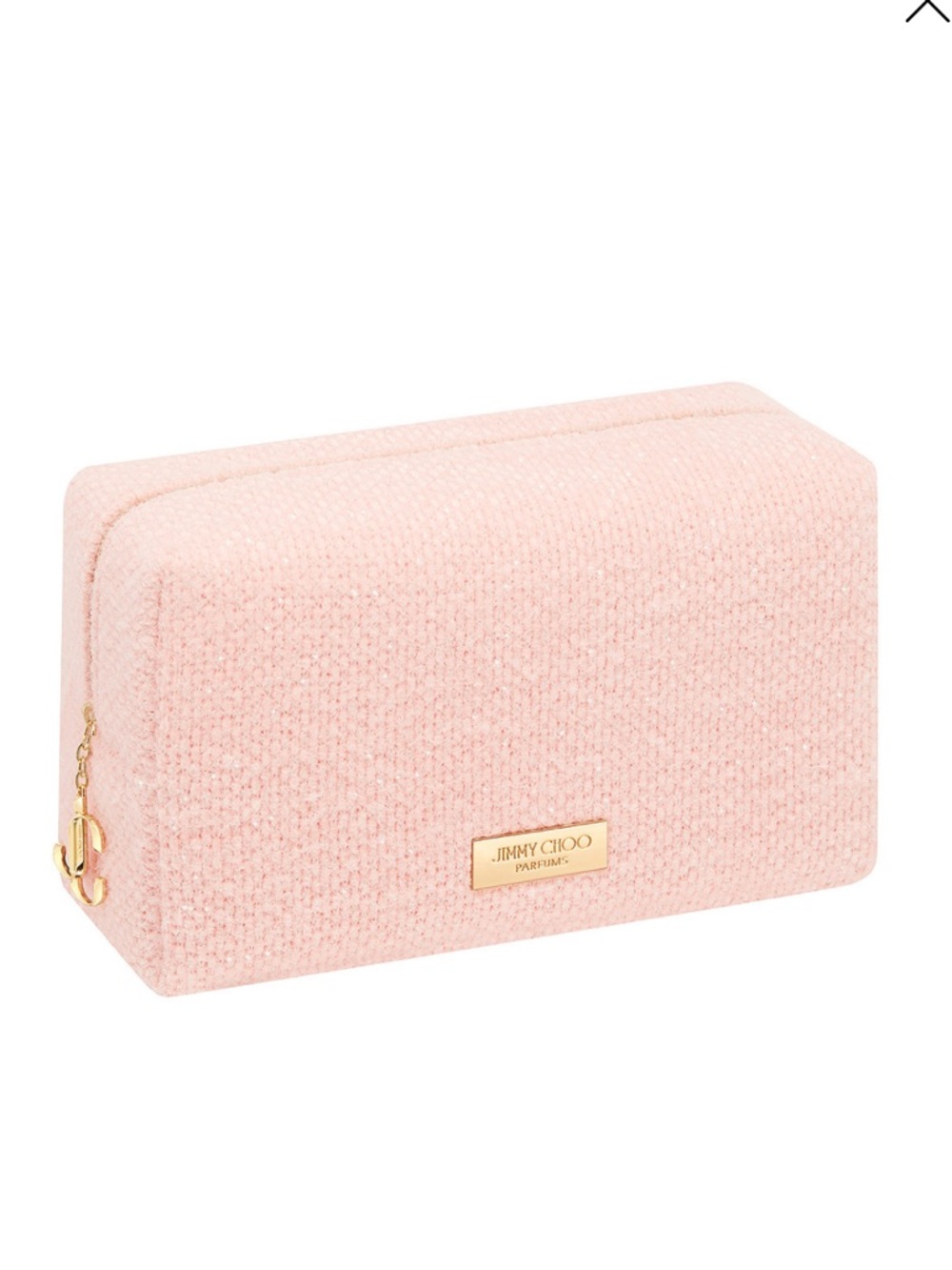 Jimmy Choo Blush Pink Bouclé Cosmetic Case with Gold Plate